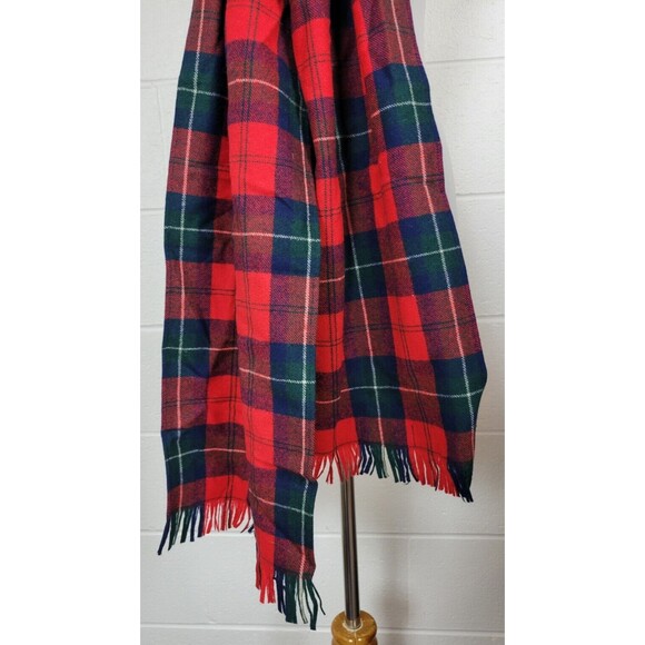 Vintage Pendleton Wool Red Blue Green Plaid Tartan Scarf 83" - Picture 4 of 6